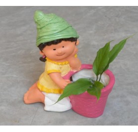 Cute Girl Big Doll Resin Pot     